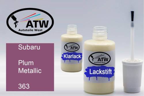 Subaru, Plum Metallic, 363: 20ml Lackstift + 20ml Klarlack - Set, von ATW Autoteile West.